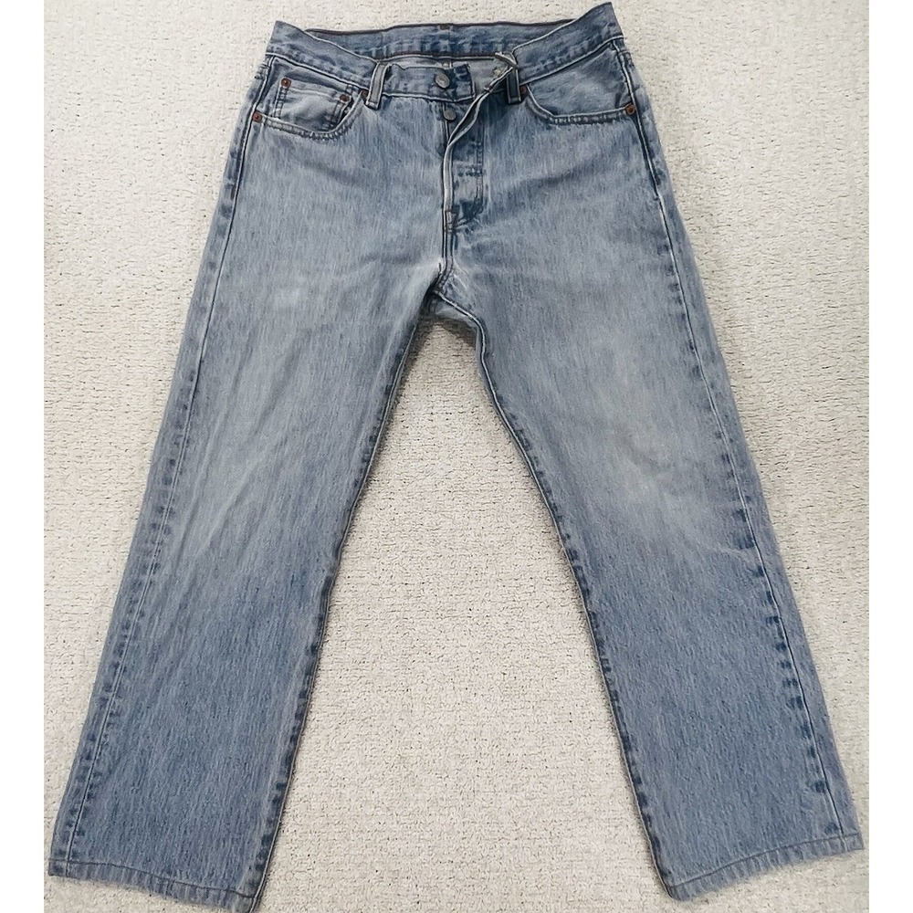 Levis 501 Jeans Mens 30x25 Light Wash Button Fly Distressed Denim Straight Leg